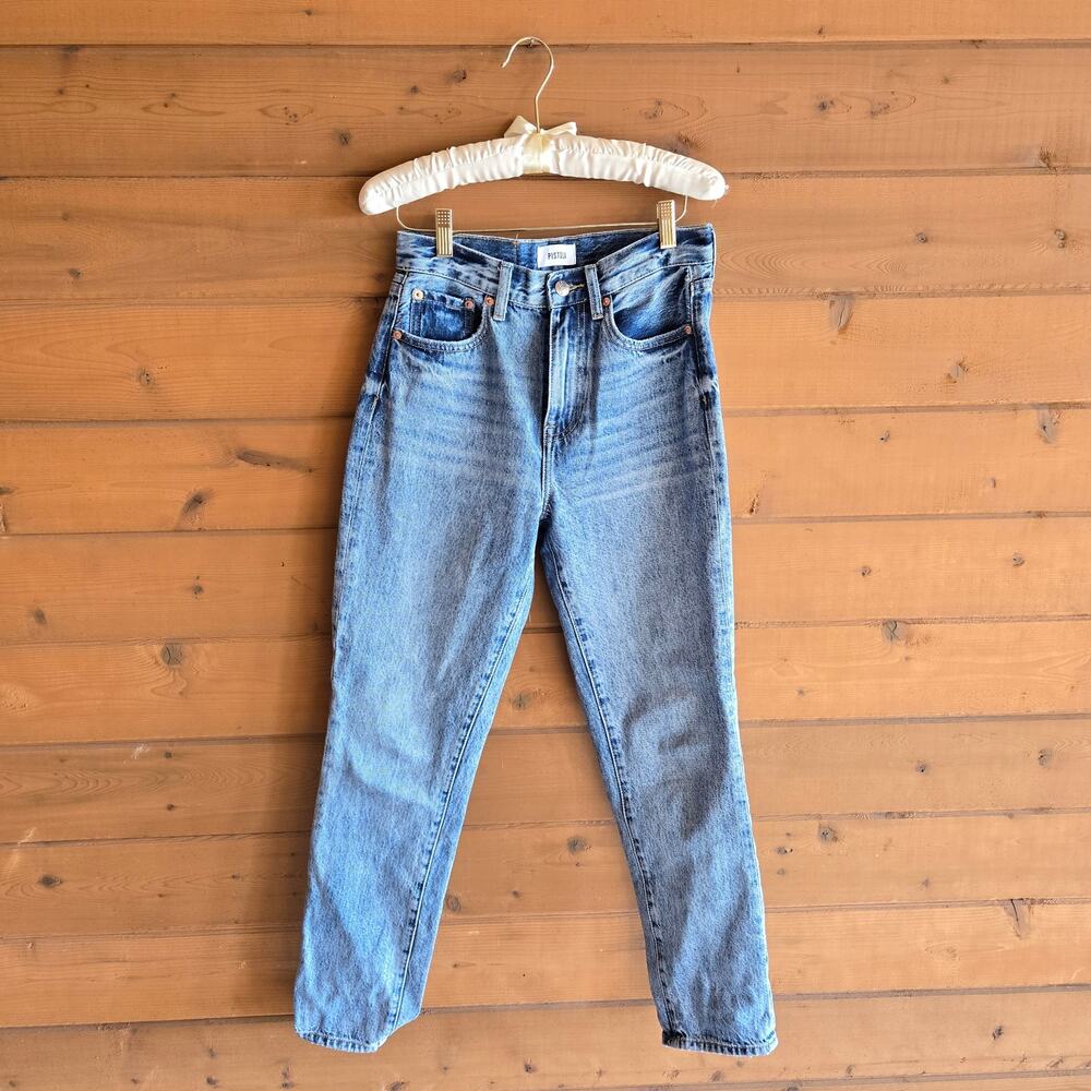 Pistola Jean Keaton High Rise Slim Straight Anthropologie Playday Blue 25 Denim - Picture 2 of 5